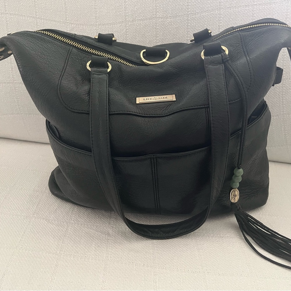 Retired Lily Jade Black Leather Tote Bag